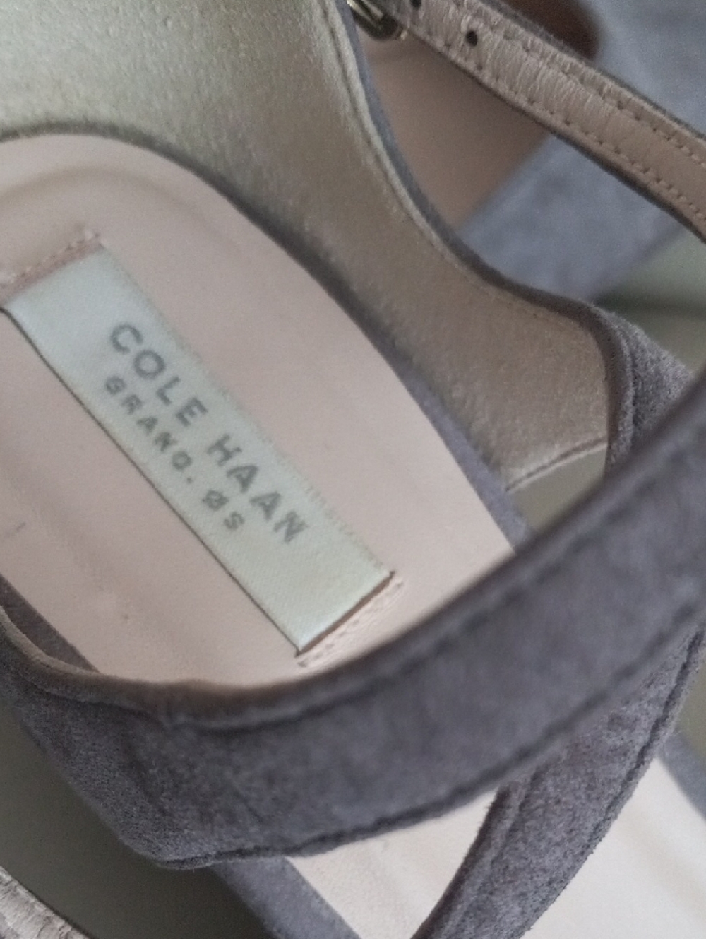 Cole Haan Gray Suede Architectural Wedge Heels with Buckled Ankle Strap Size 7.5 - Picture 4 of 16